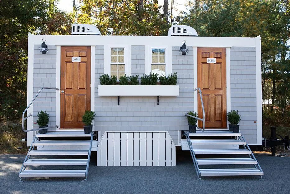 Wedding restroom units discretely staged at a venue in McMinnville, Tennessee